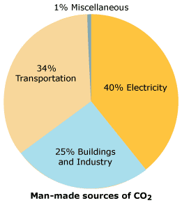 Pie Chart: Man-made Sources of Carbon Dioxide (CO2)